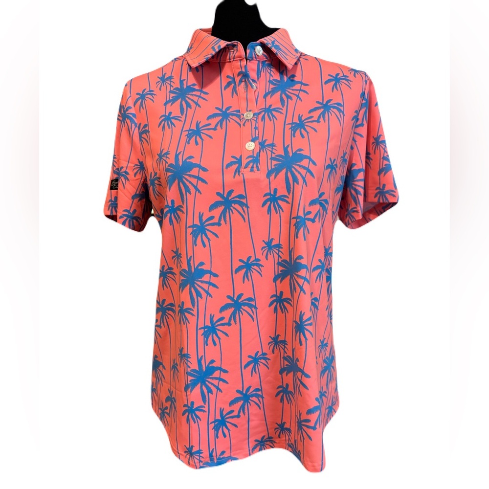 NWT Coral Palm Print Women's Polo Golf Performance Top